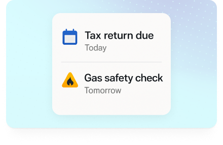 Compliance reminders — tax return and gas safety check alerts