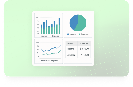 Financial management — income vs expense charts and reports