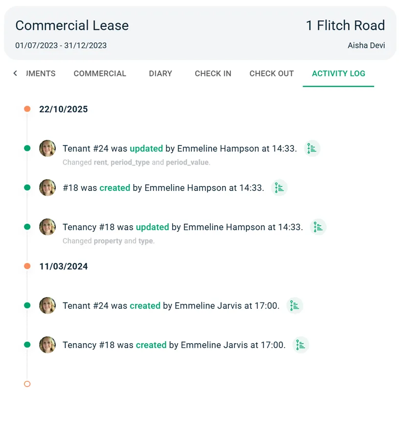 Digital record keeping in Landlord Vision