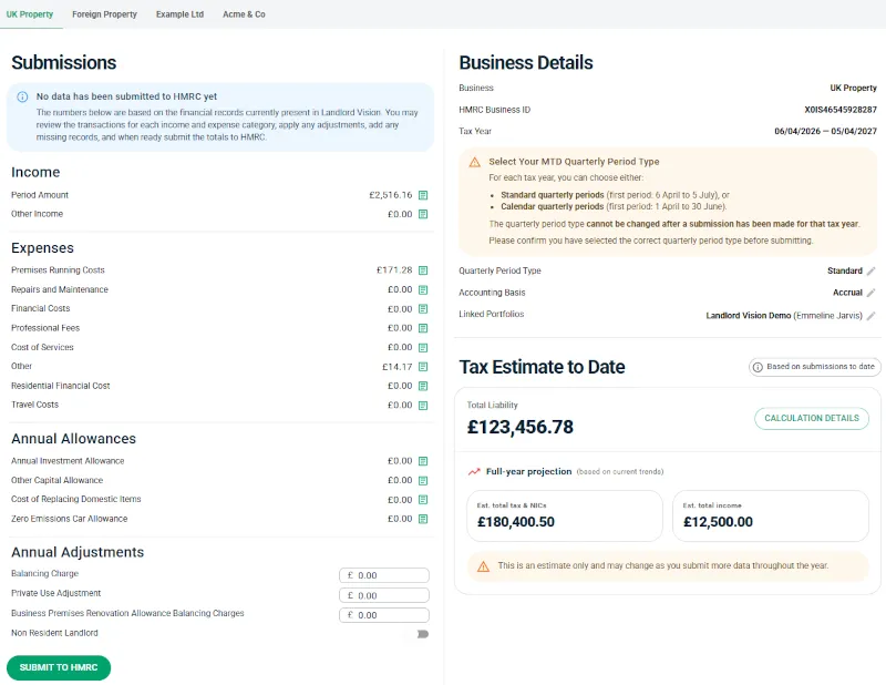 Screenshot: End of Period Statement with annual allowances and adjustments